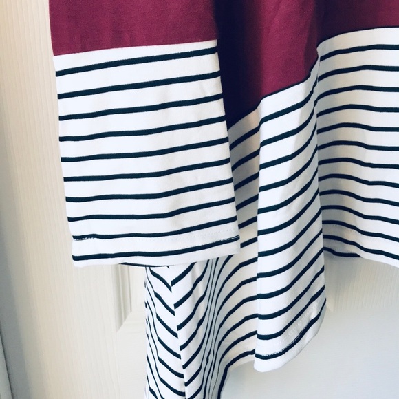 Burgundy, Black and White Striped Asymmetrical Top - Picture 5 of 6